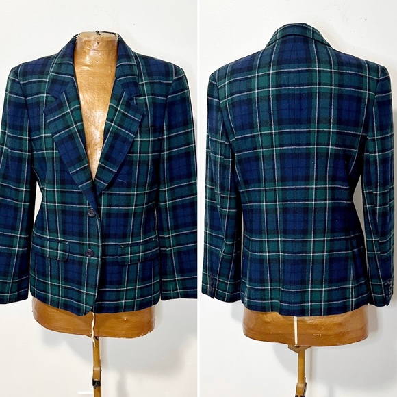 Pendleton Jackets & Blazers - Vintage Pendleton Virgin Wool Green and Navy Tartan Plaid Blazer Petite small